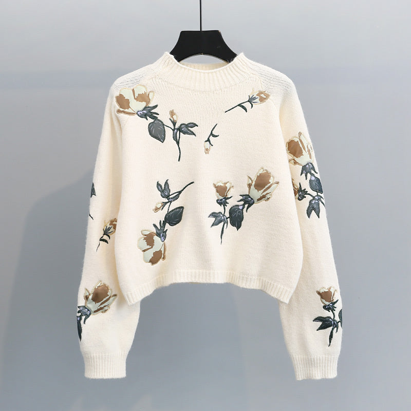 Embroidered Floral Pullover Sweater: Cozy Elegance