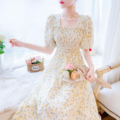 Vintage Floral Chiffon Long Dress