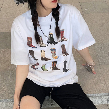 T-Shirt Women Summer Loose Vintage Boho