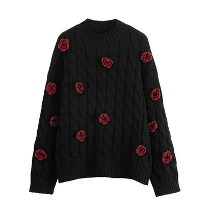 Vintage Crochet Rose Flower Sweater for Women