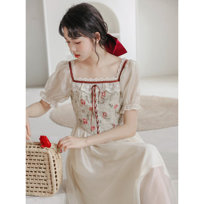 Gentle Milk Sweet  Style Fragmented Flower Dress