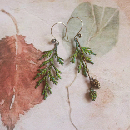 Vintage Pine Branch Earrings: Nature-Inspired Elegance