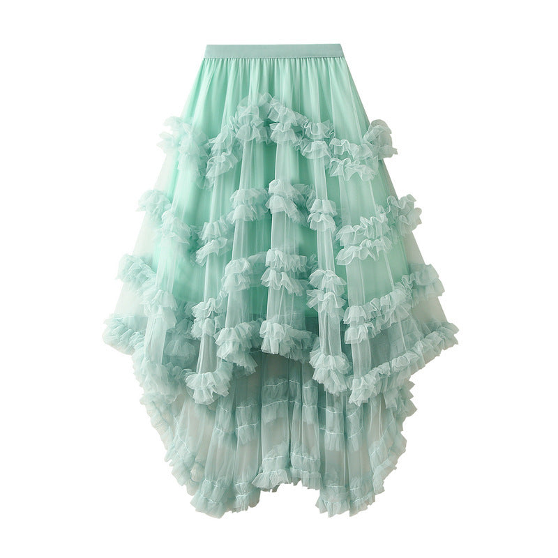 Puffy Irregular Ruffled Tiered Mesh Skirt