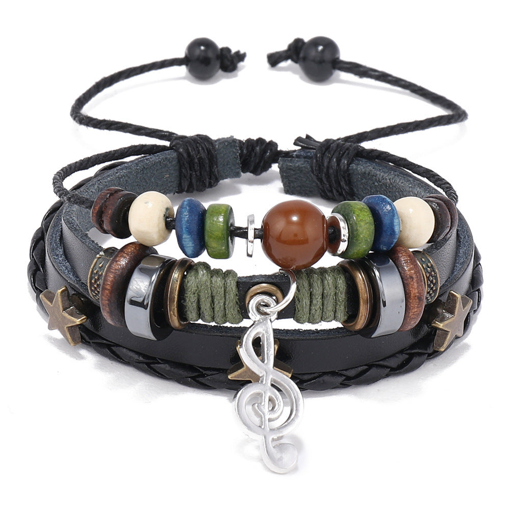 Simple Multi-layer Beaded Leather Bracelet