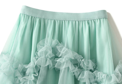 Puffy Irregular Ruffled Tiered Mesh Skirt