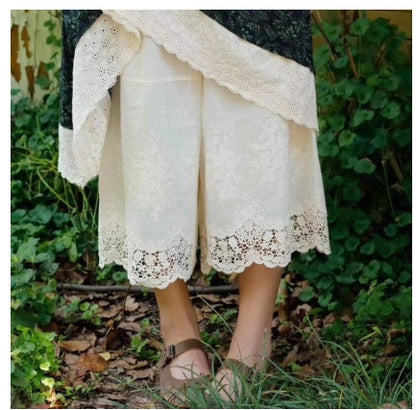 Women's embroidered hollow wide-leg pants