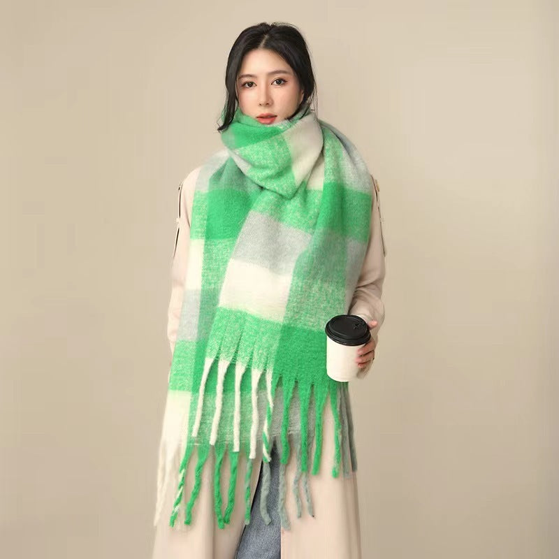 European And American Mohair Plush Warm Leisure Versatile Lattice Scarf