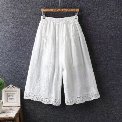 Women's embroidered hollow wide-leg pants