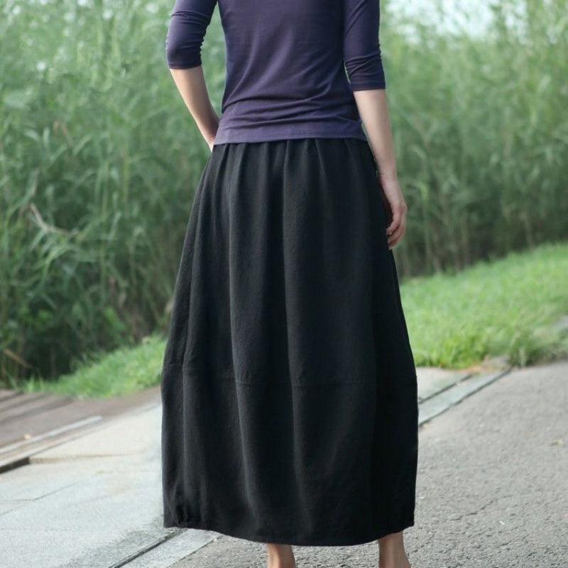 High-Waisted Cotton Linen Retro Skirt in Claret