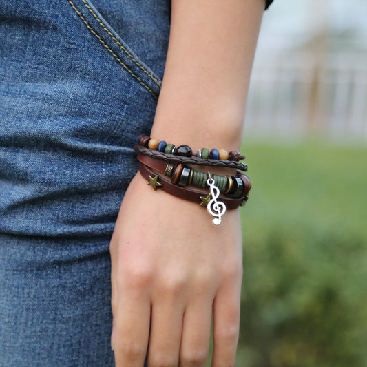 Simple Multi-layer Beaded Leather Bracelet