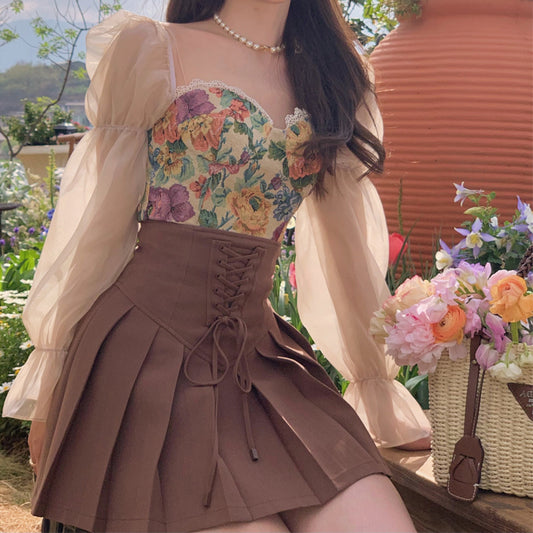 Design Sense Female Niche High Waist Slim Pleated Skirt Set