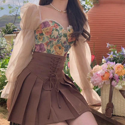 Design Sense Female Niche High Waist Slim Pleated Skirt Set