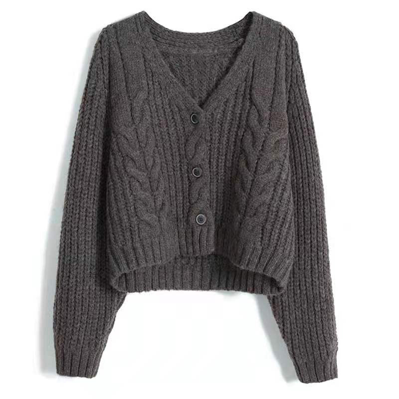 Women's Solid Color Button Twist Loose Knit Sweater Jacket