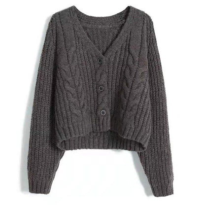 Women's Solid Color Button Twist Loose Knit Sweater Jacket