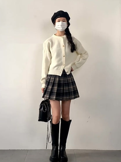 Stylish Pleated Plaid Skirt