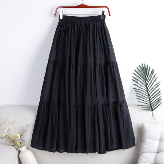 Chic Cotton Linen Skirt with Color Splicing