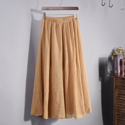 Plus Size Mori Girl Linen A- Line Skirt Pleated