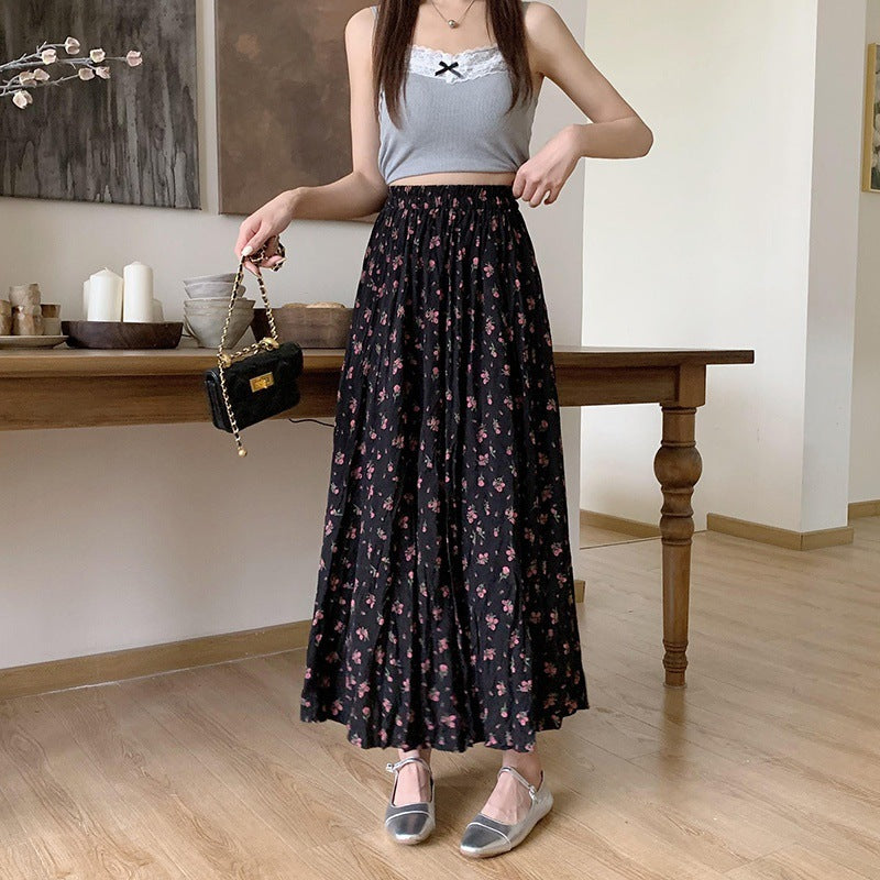 Summer Floral Pleated Maxi Skirt