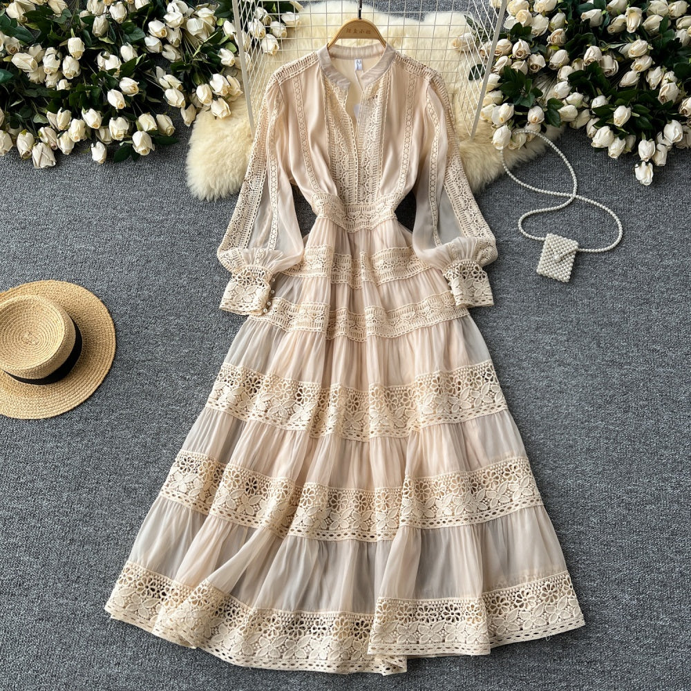 Elegant V-neck Lace Patchwork Dress