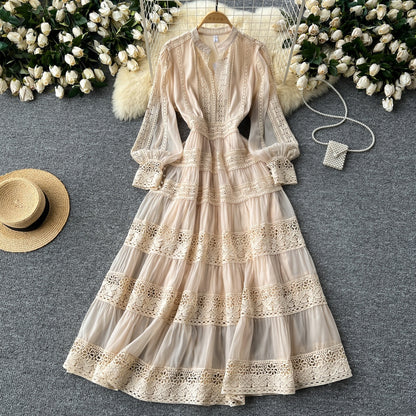 Elegant V-neck Lace Patchwork Dress