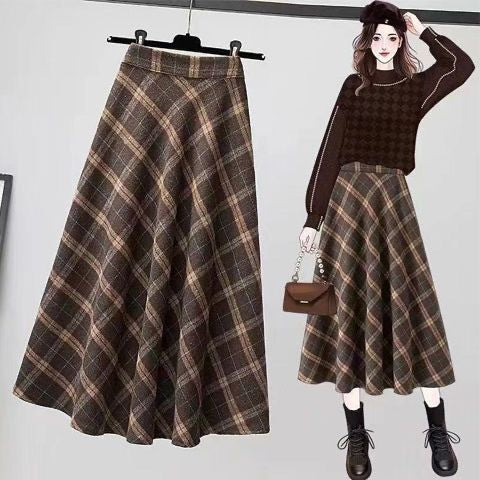 Lattice Skirt Women's Retro New Plus Size Mid-length