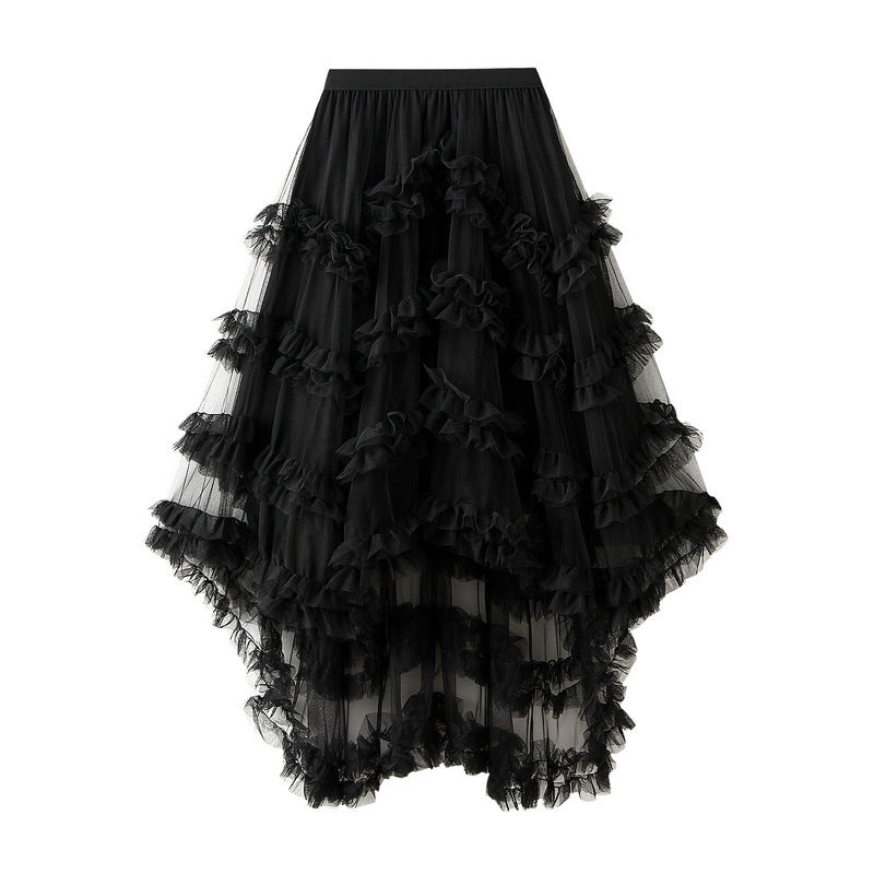 Puffy Irregular Ruffled Tiered Mesh Skirt