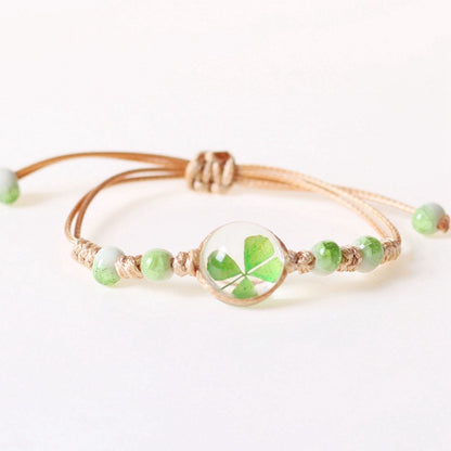 Charming Dried Flower Clover Bracelet