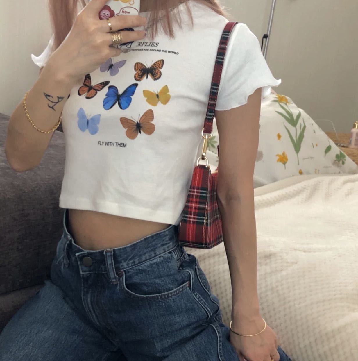 Women's Summer Short T-shirt With Butterfly Print