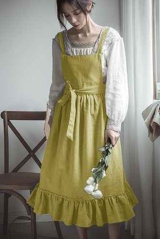 French Pastoral Florist Literary Cotton Hemp Vintage Ruffle Apron