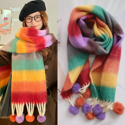 Dopamine Rainbow Striped Scarf for Cozy Winter