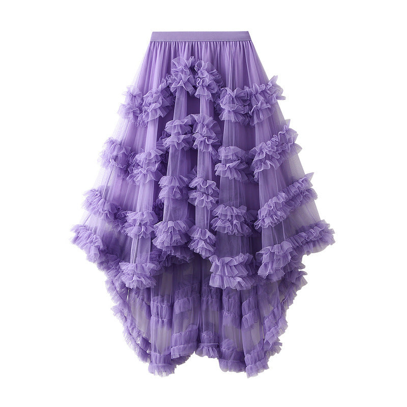 Puffy Irregular Ruffled Tiered Mesh Skirt