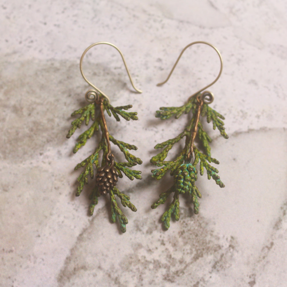 Vintage Pine Branch Earrings: Nature-Inspired Elegance