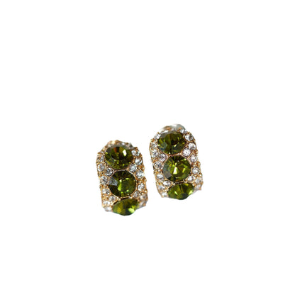 Retro Olive Green Zircon Stud Earrings