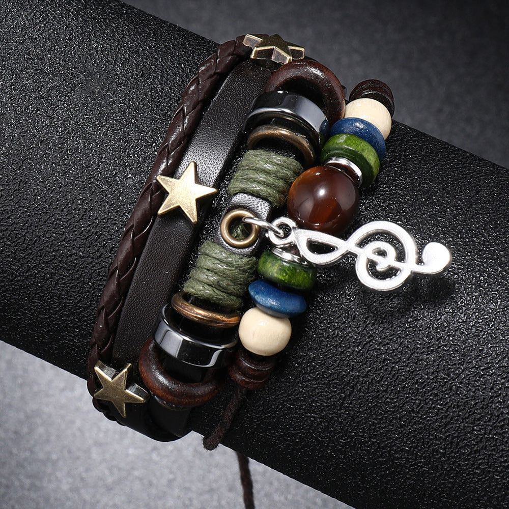 Simple Multi-layer Beaded Leather Bracelet