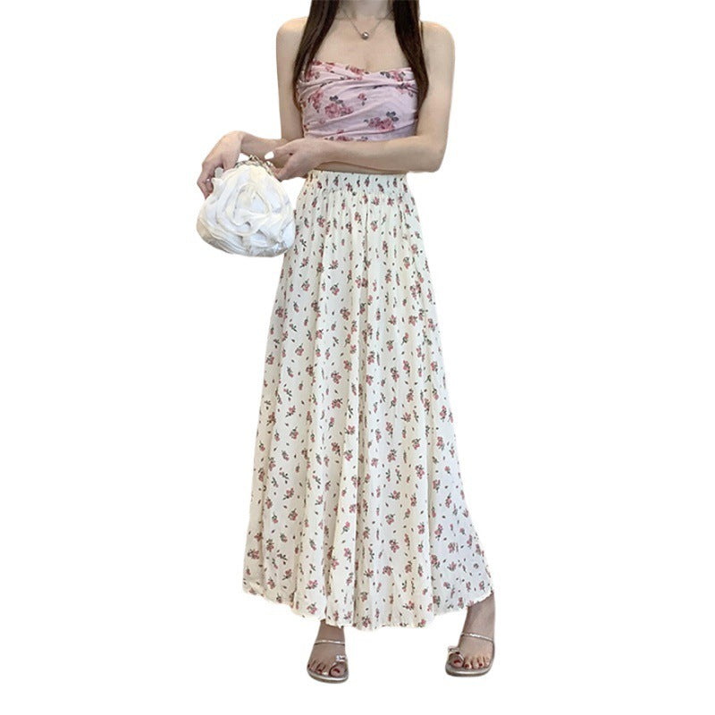 Summer Floral Pleated Maxi Skirt