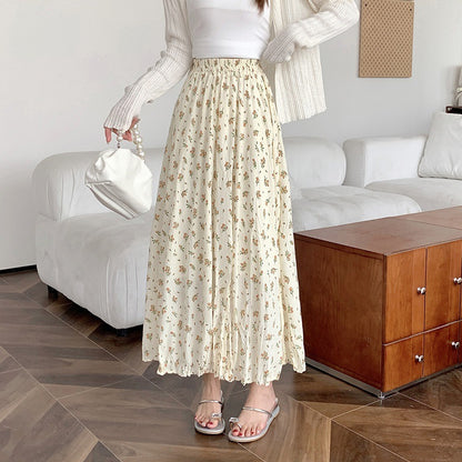 Summer Floral Pleated Maxi Skirt