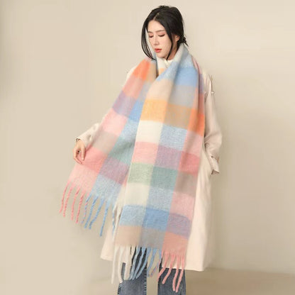 European And American Mohair Plush Warm Leisure Versatile Lattice Scarf