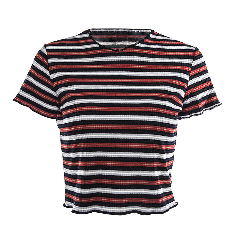 Striped round neck short sleeve T