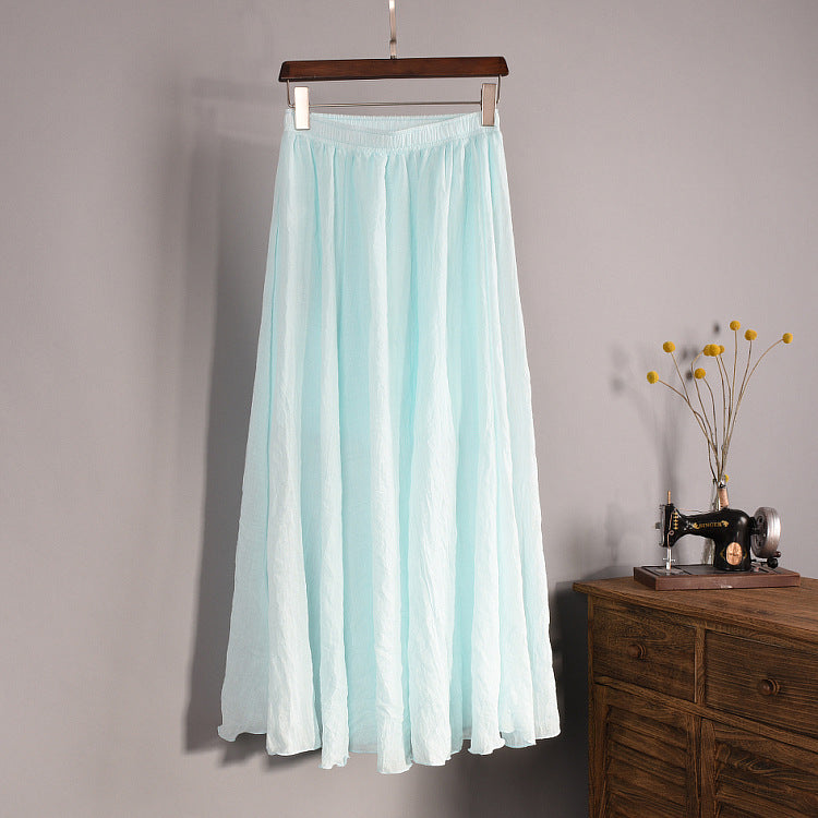 Plus Size Mori Girl Linen A- Line Skirt Pleated