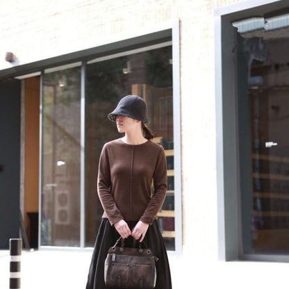 High-Waisted Cotton Linen Retro Skirt in Claret