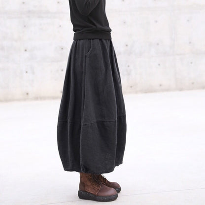 High-Waisted Cotton Linen Retro Skirt in Claret