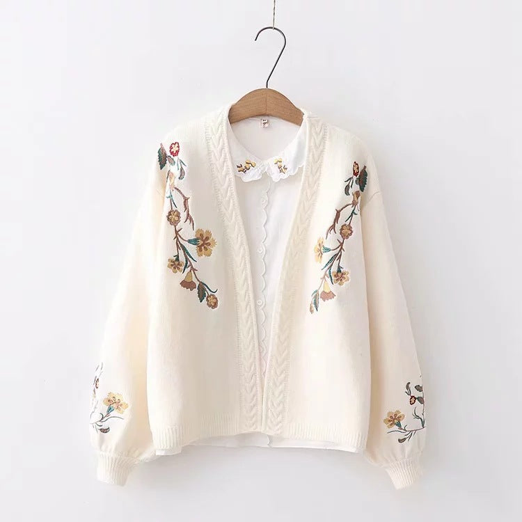 Charming Embroidered Cotton Blend Sweater