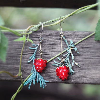 Vintage Raspberry Brass Eardrops: Nature-Inspired Chic