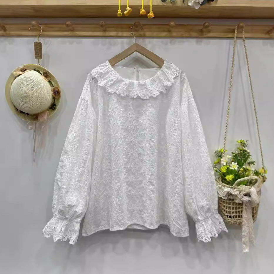 Artistic Style Embroidered Loose Top Versatile Doll Shirt