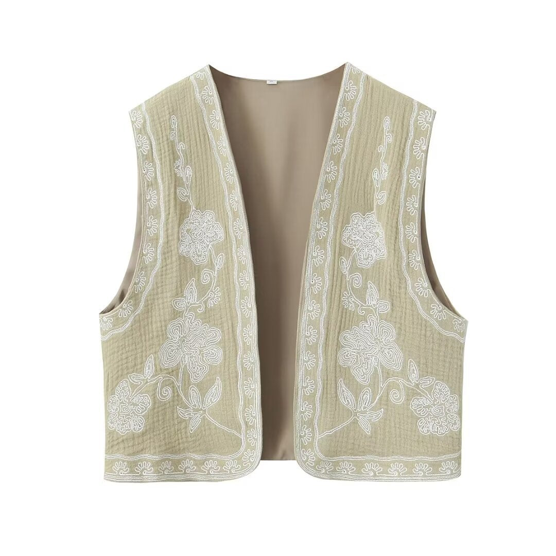 New Women's Embroidered Cardigan Vest