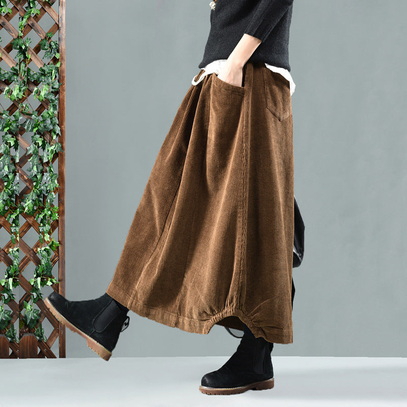 Retro Artistic Corduroy A-Line Skirt