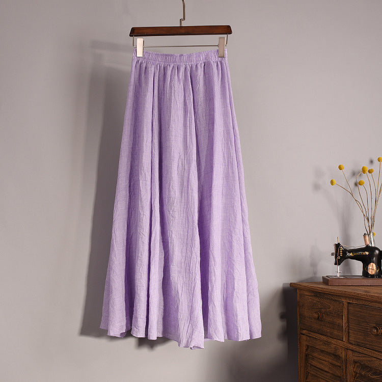 Plus Size Mori Girl Linen A- Line Skirt Pleated