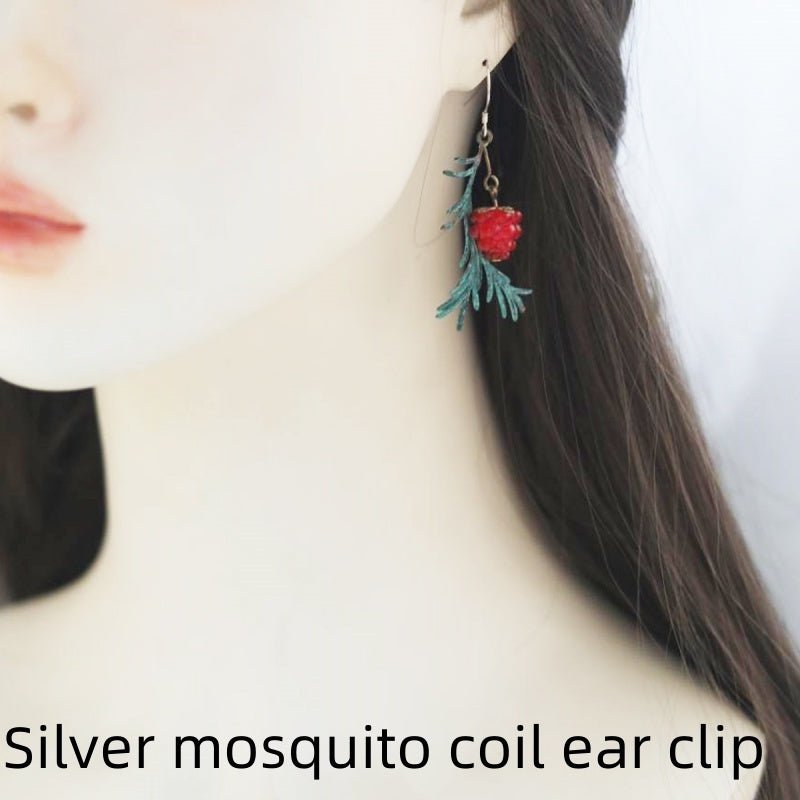 Vintage Raspberry Brass Eardrops: Nature-Inspired Chic