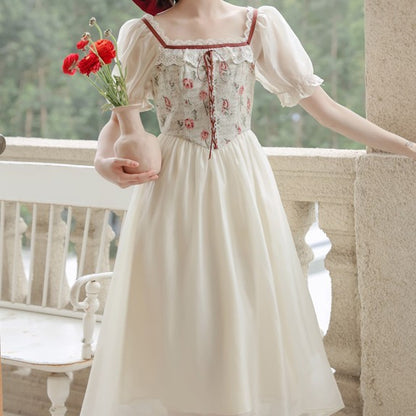 Gentle Milk Sweet  Style Fragmented Flower Dress