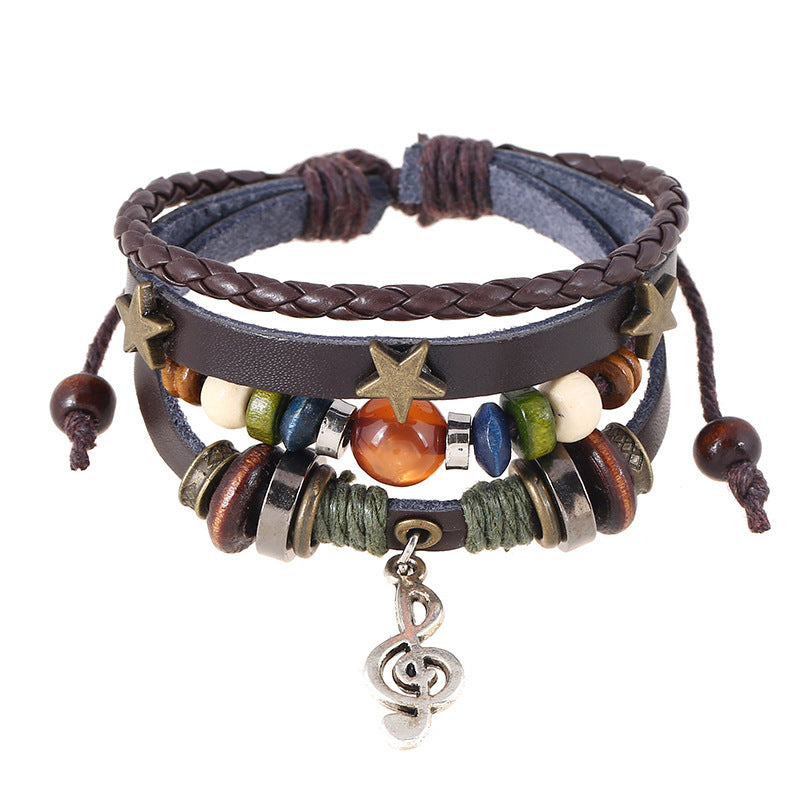 Simple Multi-layer Beaded Leather Bracelet